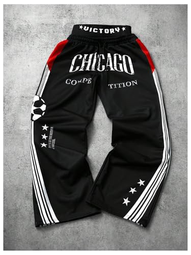 Men's Y2k Baggy Sweatpants Punk Letter Graphic Double Waist Wide Leg Jogging Pants4