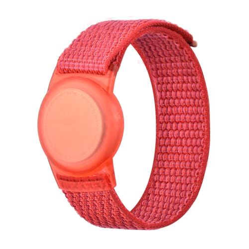 Nylon Airtag Armband Kinder AirTags Weiche Silikon-Uhrenarmbänder Nylon Bracelet für AirTag GPS-Tracker-Uhrenarmband Anti-Kratz-Schutz für die Positionierung des Airtag-Tracking-Armbands (Rot)