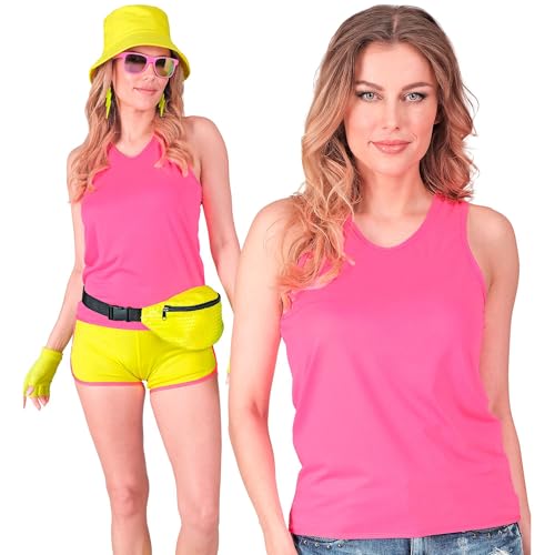 W WIDMANN MILANO Party Fashion - Débardeur Femme, t-Shirt, Haut, pour Les fêtes à thème des années 80, Carnaval