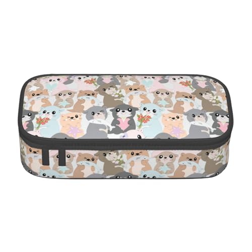 Image of Cute Cartoon Otter Large Pencil Case, Pencil Pouch With Zipper Compartments Stationery Pencil Bag For Kids Teens Students School Supplies