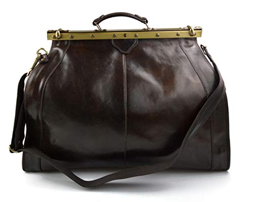 Leather doctor bag mens travel bag womens cabin luggage bag leather shoulder bag medical bag retro doctor bag weekender bag leather carryon dark brown