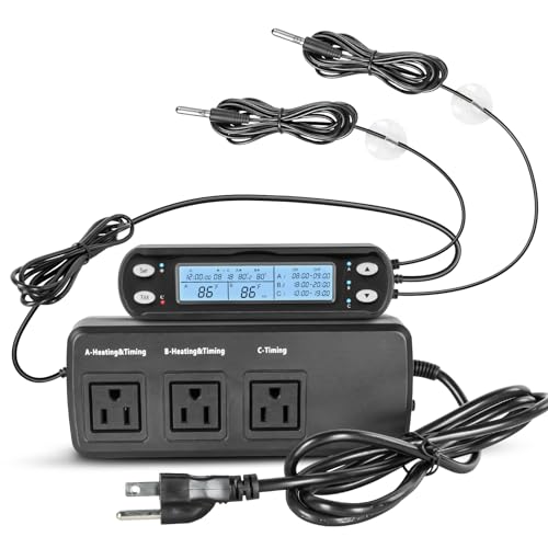 CAVACHEW Smart Thermostat with Heating Timing Outlets, PID Dimming Thermostat for Day Night Temperature Controller, 3-Channel Digital Timer Thermostat for Reptile Mushroom Greenhouse Heat UVB Lamp