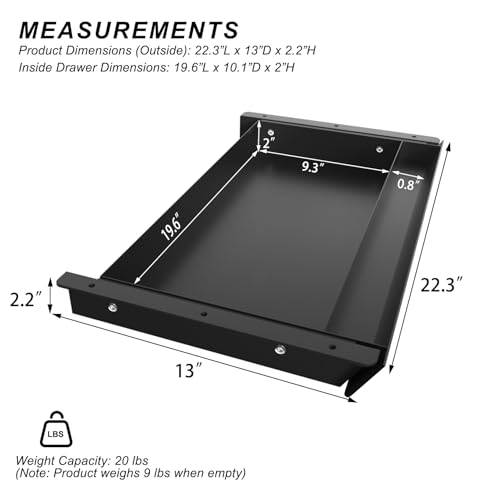 Image of Large Under Desk Mounted Sliding Drawer with Pencil Tray and 60 Degree Tilt Panel to Pull Out, 22'' Long & 13'' deep Large Storage Organizer for Sit Stand Workstation
