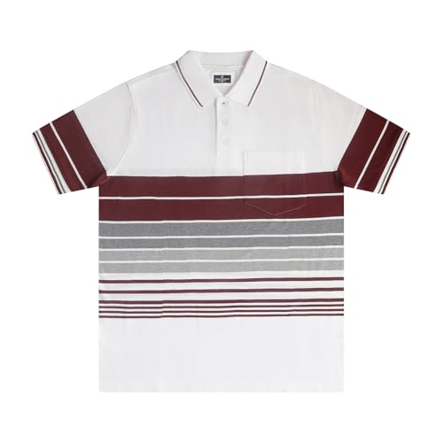 Image of UrbanFit Mens Polo Premium Short Sleeve Heavy Engineering Stripes with Tipping Collar, M-3XL, 23949596 (UK, Alpha, XL, Regular, Regular, White, Red, Light Grey & Charcoal)