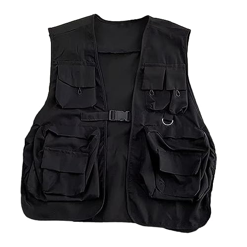 Men Warm Vest Coat Unisex Hip Hop Style Streetwear Individual Solid Color Sleeveless Loose Fit Buckle Closultiure