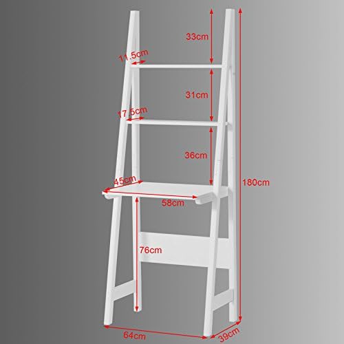 SoBuy® White Wooden Storage Display Shelving Ladder Shelf with Desk and 2 Shelves, 64x39x180cm, FRG60-W