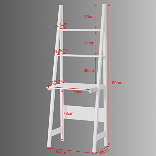 Haotian Frg60-W, White Ladder Shelf Desk, Bookcase, Book Shelf, Leaning Desk With Shelves, Wall Shelf #TOP2