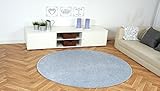 havatex Shaggy Teppich Euphoria rund - Farbe wählbar | Prüfsiegel: TÜV-geprüft | robust strapazierfähig und pflegeleicht | Schlafzimmer Wohnzimmer, Farbe:Grau/Blau, Größe:133 cm rund