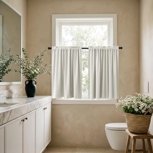 Image of KOUFALL Kitchen Curtains Cafe Curtain Tiers Short Blackout Small Curtains for Bathroom Window Wide 34 X 30 Length Cream White Beige