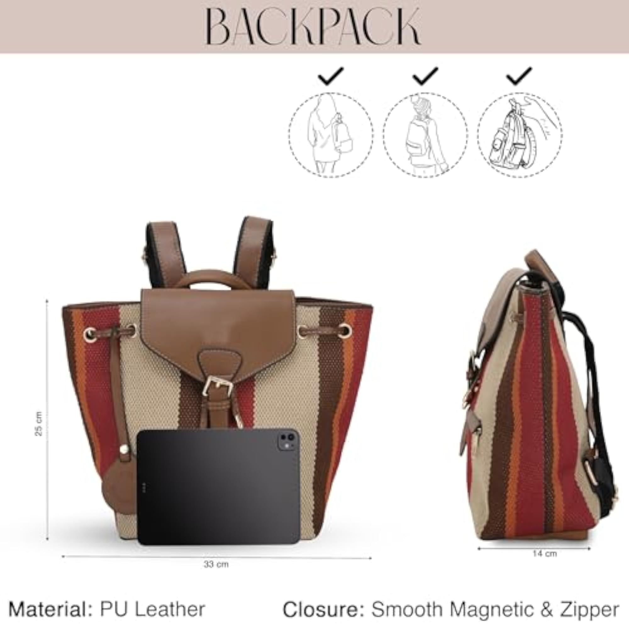 PU Leather Shoulder Backpack For Women's