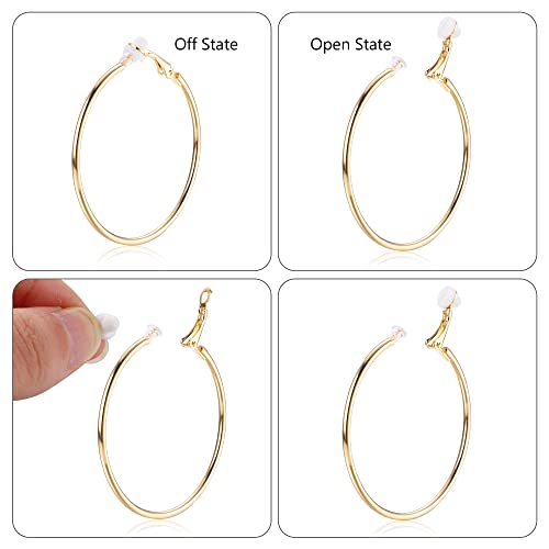 Fasacco 14K Clip On Hoop Earrings Stainless Steel Fake Hoop Earrings For Women Non Pierced Ears Black Tone #TOP5