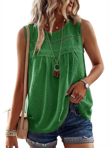 Image of Falechay Womens Summer Tops Boho Shirts Crewneck Sleeveless Tank Tops Flowy Lace Hem Casual Blouses Clothing Trendy 2026