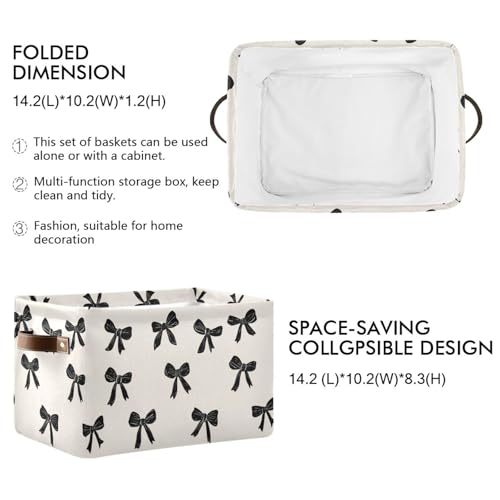 Image of Aslsiy Storage Basket Black Bows on Beige Nursery Bins Baby Box Canvas Clothes Shelf Basket Laundry Hamper 1 Pcs