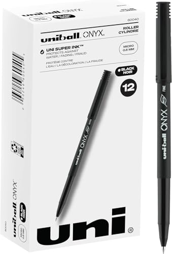 Uni-Ball Onyx Rolling Ball Pen -0.5 mm Pen Point Size -Black Ink -12/Dozen