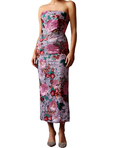 BELLA BARNETT Glamorous Purple Hued Embellished Strapless Sequin Dress for Cockltail