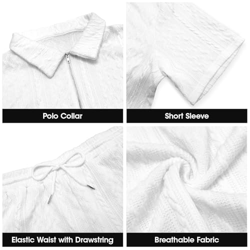 Mens 2 Piece Short Sets Summer 2025 - Zip Polo & Elastic Waist Shorts, Breathe Comfortable Tracksuit with Pockets4