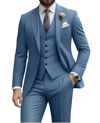 Wangyue Mens 3 Piece Suit Slim Fit Elegant Suits for Men Wedding Formal Business Blazer Vest Pants Prom Tuxedo Dress