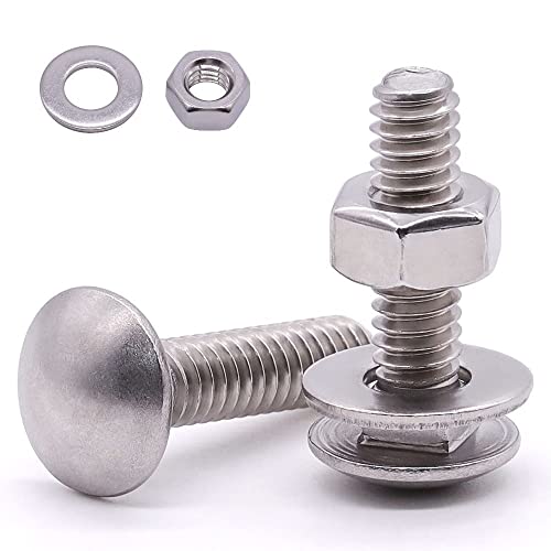 1/4-20 x 3/4" Carriage Bolts Kits, Grade A2-70, 304 Stainless Steel Carriage Screws with Hex Nuts and Washers, Round Head Square Neck, Coarse Thread, 10 Sets