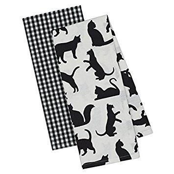 DII Design Imports Cat's Meow Dish Towel Set of 2 Black White