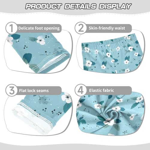ALAZA Girls' Leggings Children's Yoga Pants Skinny Printed Dance Blue White Floral Cute Comfortable 4T2