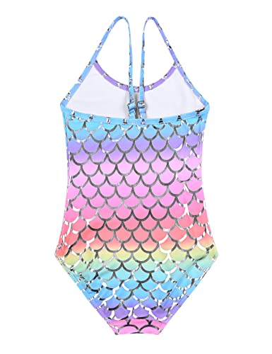 Image of Girls Mermaid Bathing Suits Swimsuits Rainbow Kids Beach Swim Clothes Size 8 9