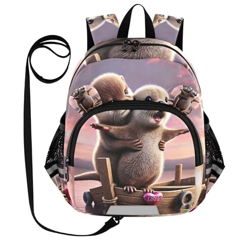 Joisal Cute Toddler Backpacks for Kids Gift Pink Small Backpack for Kids Girls Cute Otter Couple Love Boat S 7L