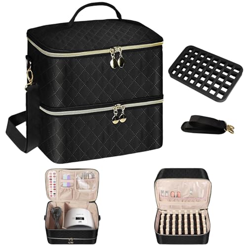 Estuche organizador de esmalte de uñas de doble capa para 40 botellas y lámpara 6