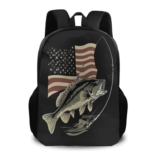 Business Work Bag for Men Women, Backpack Easy to Storage, Large Capacity Bass Fishing Camo Camouflage American Flag Hunting Black Backpacks for Outdoor