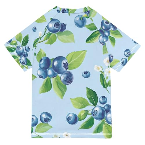 Boys Short Sleeve T-Shirts Blueberry Fruit Blue Rashguard Kids Swim Shirts Sun UPF 50+2
