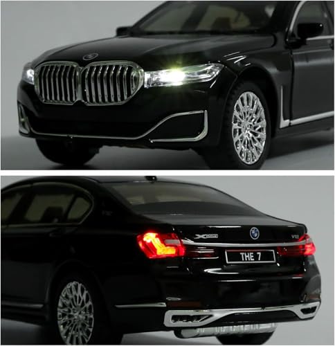 Image of Diecast BMW 7Series 760 THE7 Toy Car 1:24 Scale Model,Pull Back Vehicles Alloy Simulation Supercar with Lights and Sound Also for Car Dashboard,Kids (Black)
