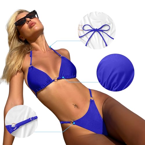 Image of MIKETAI Sexy Bikinis for Women 2 Piece Bikini Spaghetti Strap Swimsuits Solid Color Bathing Swimwear Triangle Bathing Suit