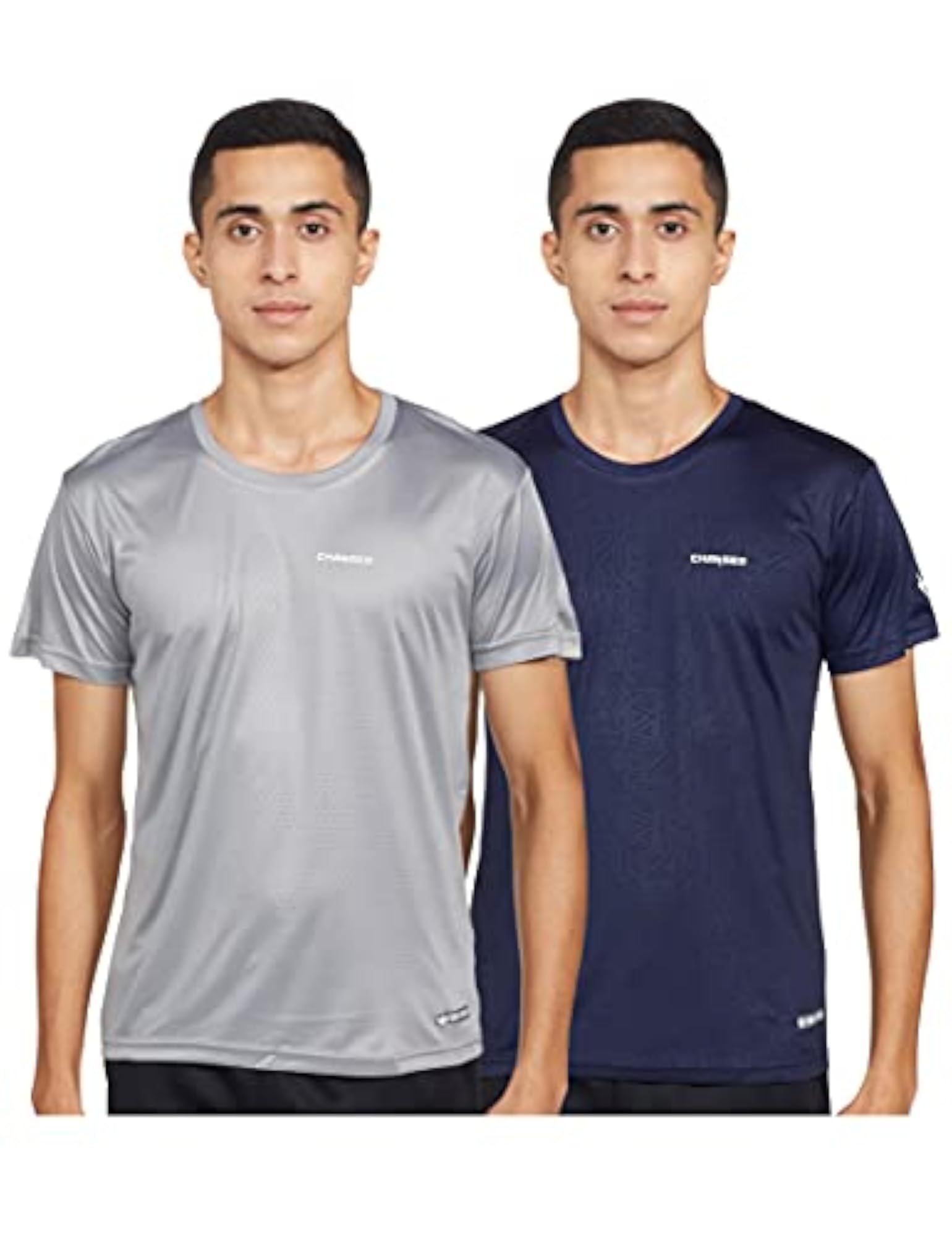 Play Interlock Knit Geometric Emboss Round Neck Sports T-Shirt, Light Grey
