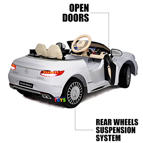 Americas Toys Car For Kids To Drive With Leather Seat, Mp4 Player, Bluetooth, Remote Control – Ride In Vehicle One Seater With Open Doors, 5 Point Safety Belt, Compatible With Mercedes Maybach White #TOP2