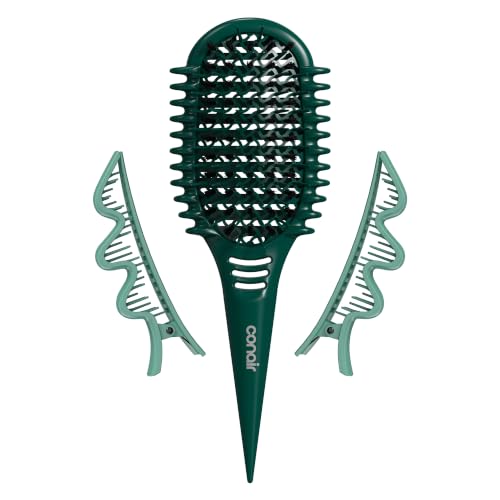 Image of Conair Curl Define Pro Detangler Brush | Dual-Vent Technology for Long Hair & Loose Curls, 3-Piece Set, Green, BR74516IN1L