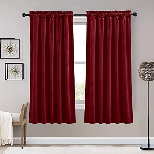Image of RYB HOME Red Velvet Curtains 63 inches Long - Super Soft Room Darkening Energy Efficiency Window Covering for Girl Bedroom Living Room Bathroom Backdrop, W 52 x L 63 inch, Ruby Red, 2 Panels