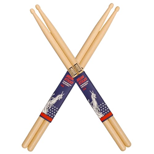 MUSO Premium Drum Sticks - Durable, High-Quality America Hickory Wood with Non-Slip Rubber Handle,Ideal for Drummers of All Levels, Perfect for Drums, Percussion and Practice – 5A, 7A, 5B (5B-2pack)