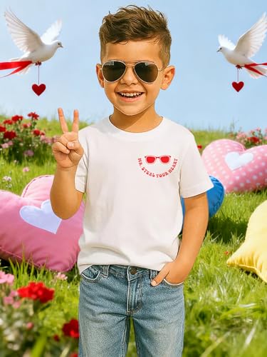 Image of VVNTY Valentines Shirts Toddler Boys Love Heart Graphic Tee Funny Letter Print Tops