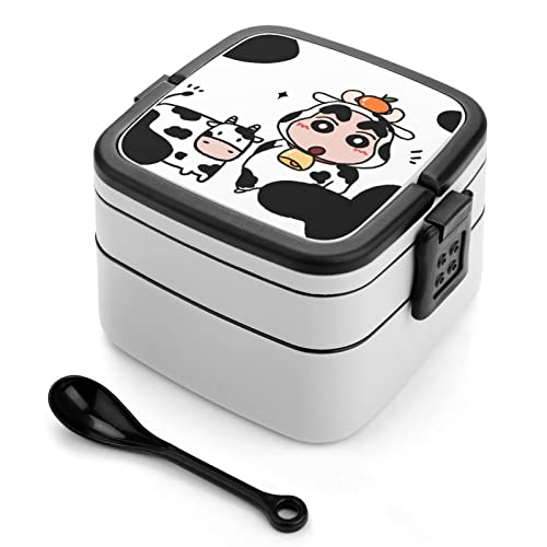 クレヨンしんちゃん 弁当箱 ランチボックス 2段抗菌ふんわり盛れるおべんとう箱 大容量漏れ防止女性男性子供用スプーン付きお弁当箱 食洗機対応。長さ15.5cmx幅13.5cmx高さ11cm
