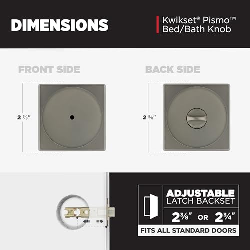 Image of Kwikset Pismo Interior Square Privacy Door Knob with Lock, Door Handle for Bathroom and Bedroom, Gunmetal Keyless Turn Lock Doorknob