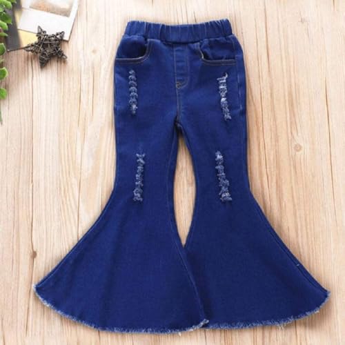 Temu Toddler girl's Blue FLARE LEG RIPPED DENIM JEANS w/Elastic waistband 3-4Y