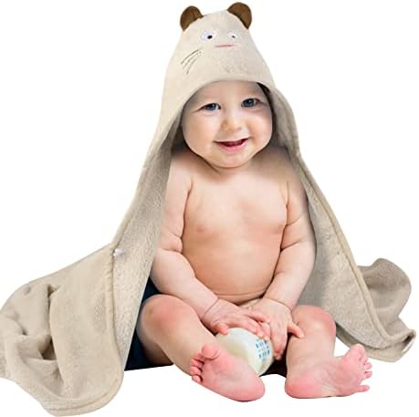 SUNLAND Hooded Baby Towel Animal Face Baby Hooded Bath Towel Ultra Soft Warm Bathrobe Blanket for Girls & Boys Brown Bear 35 Inch x 35 Inch
