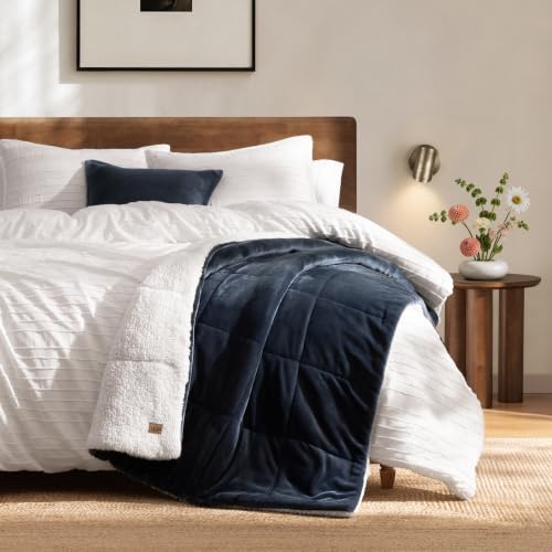UGG Nita Throw Blanket, Reversible Plush Fleece, 50" x 70", Navy Blue - image 7