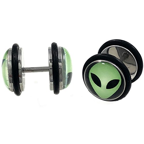 BYB Jewelry Pair of Green Alien Head Fake Plug Earrings Cheater Gauges (00G Look)