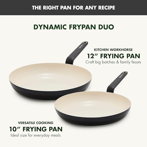 Image of GreenPan Rio Advanced 10 inch and 12 inch Frying Pan Skillet Set, Ceramic Nonstick PFAS-Free Pans, Induction Ready, Dishwasher and Oven Safe, Black