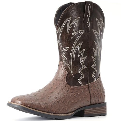 Image of IUV Cowboy Boots For Men Western Ostrich Wide Embroidered Pull On Boots