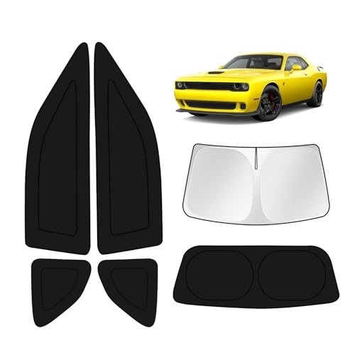 Image of KUST Car Window Shades for Dodge Challenger 2015-2023 Windshield Sun Shade Side Window Cover UV Block Privacy Protection Accessories for Camping Blackout Rear Back Full Set 6PCS