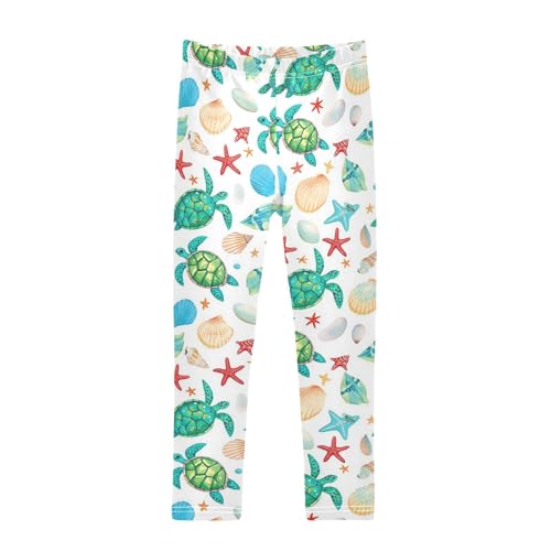 Green Sea Turtle Girls' Leggings Toddler Doodles Beach Kids Yoga Pants Dance Active Tights 4T