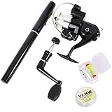 Portable Pen Fishing Rod Reel Combo for Kids,39 Inch Mini Travel Pocket Fishing Rod Set,Telescopic Aluminum Alloy Fishing Pole Fishing Line and Fishing Lures (Black)