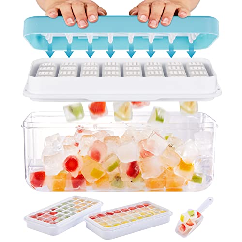 Silikon Eiswürfelform Eiswürfelschale mit Deckel, Eiswürfelbehälter 2-Set - 64 Ice Cube Trays, Einfach zu Lösende Eiswürfelschalen, BPA Frei Eiswürfelform, Eiswürfel Eisbehälter Cover