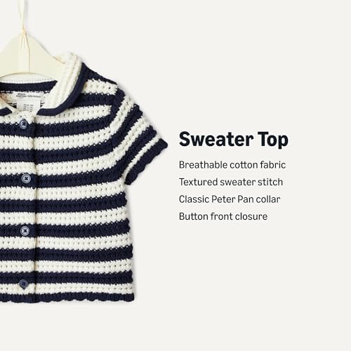Image of Amazon Essentials x Sofia Grainge Toddlers and Baby Girls' Cotton Short Sleeve Button Front Sweater with Peter Pan Collar